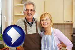 Washington, DC - a senior couple standing in their apartment kitchen